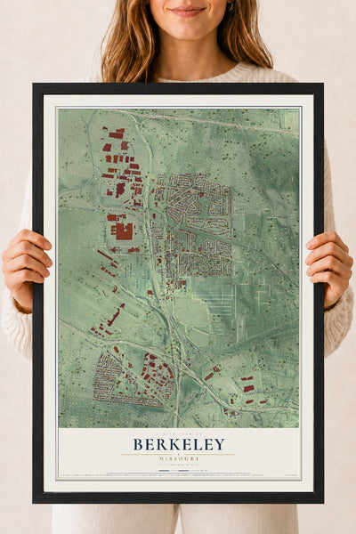 Map of Berkeley, Missouri, 18 x 24 inch print in a black wood frame