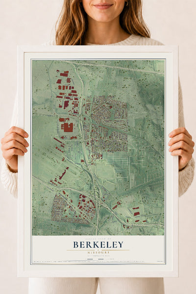 Map of Berkeley, Missouri, 18 x 24 inch print in a white wood frame