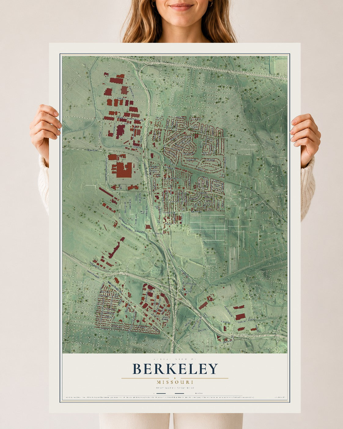 Map of Berkeley, Missouri, 24 x 36 inch unframed archival matte print