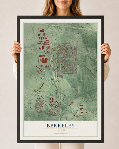 Map of Berkeley, Missouri, 24 x 36 inch print in a black wood frame