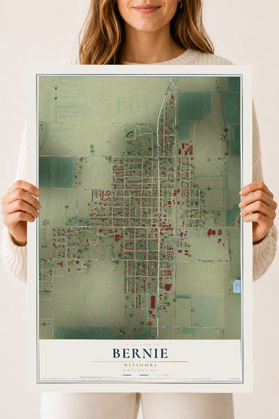 Map of Bernie, Missouri, 18 x 24 inch unframed archival matte print