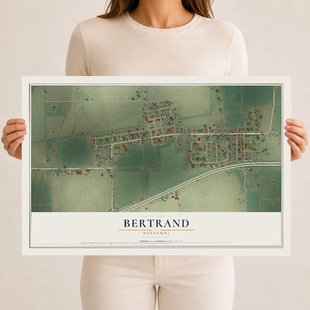 Map of Bertrand, Missouri, 12 x 18 inch unframed archival matte print