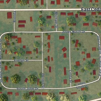 Second close-up of the map of Bertrand, Missouri print showing more streets and buildings