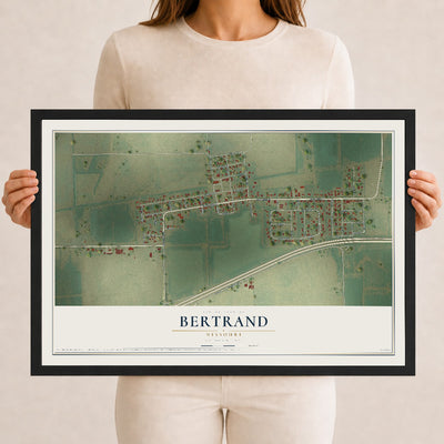 Map of Bertrand, Missouri, 12 x 18 inch print in a black wood frame