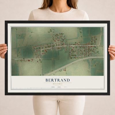 Map of Bertrand, Missouri, 18 x 24 inch print in a black wood frame