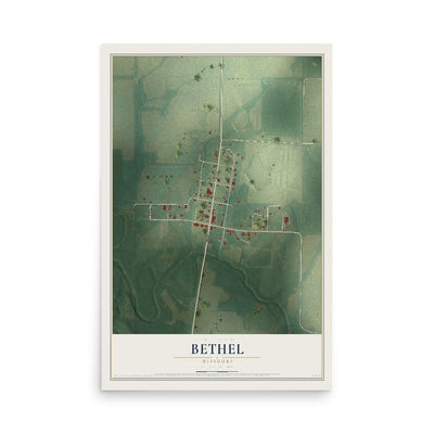 Map of Bethel, Missouri, 12 x 18 inch unframed archival matte print