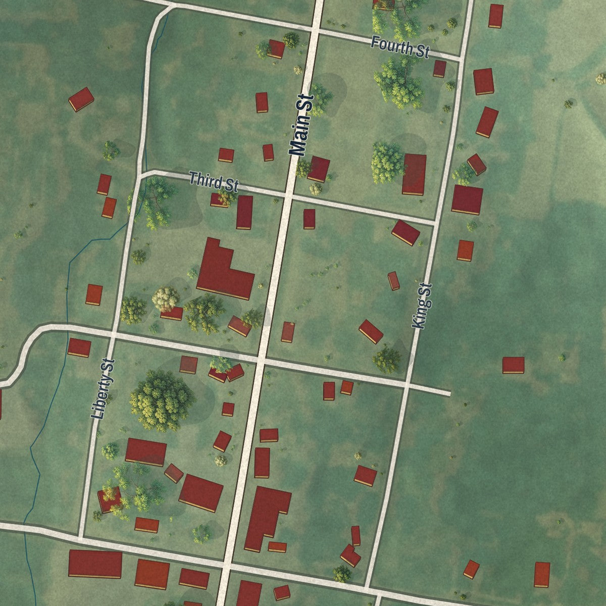 Close-up of the map of Bethel, Missouri print showing street and building detail