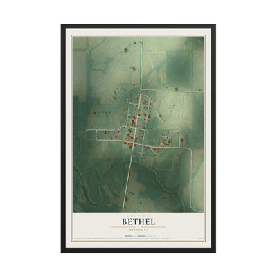 Map of Bethel, Missouri, 12 x 18 inch print in a black wood frame