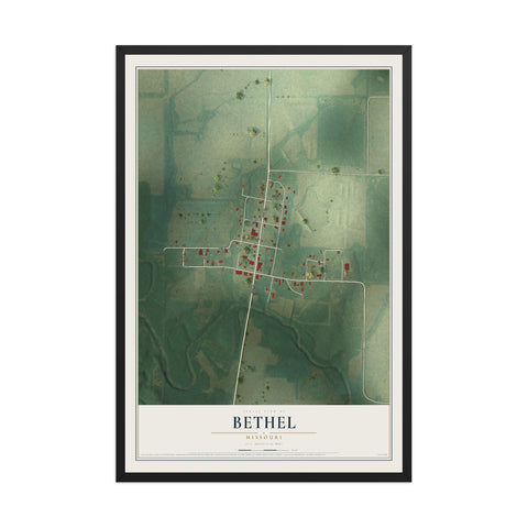 Map of Bethel, Missouri, 12 x 18 inch print in a black wood frame
