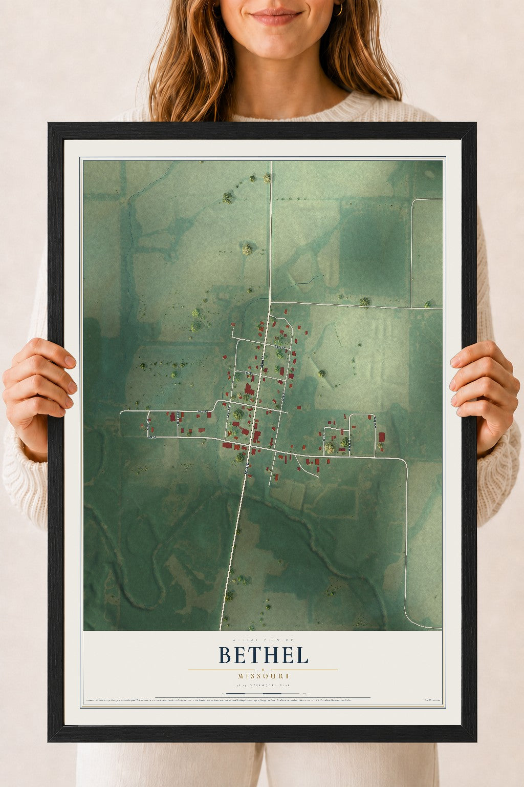 Map of Bethel, Missouri, 18 x 24 inch print in a black wood frame