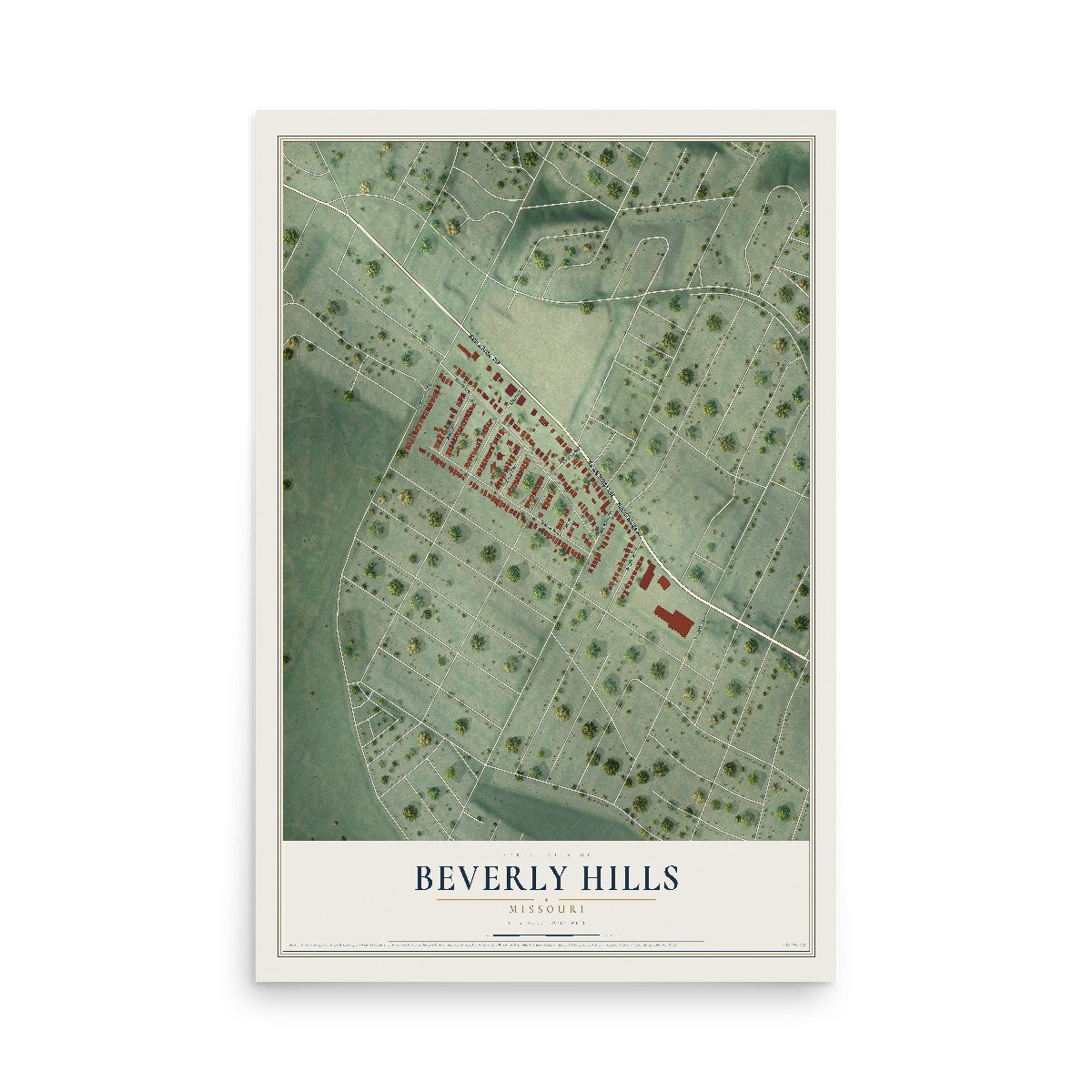 Map of Beverly Hills, Missouri, 12 x 18 inch unframed archival matte print