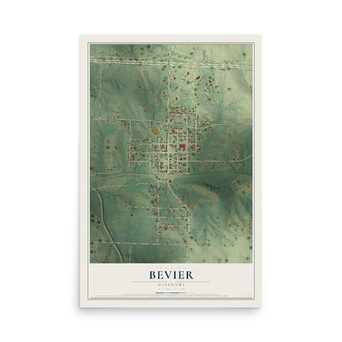 Map of Bevier, Missouri, 12 x 18 inch unframed archival matte print