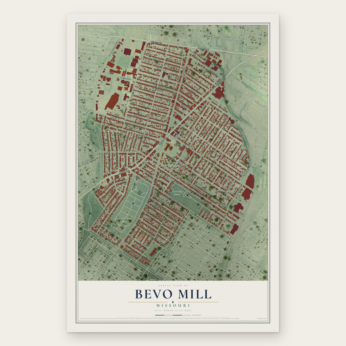 Bevo Mill, Missouri map print, the full design