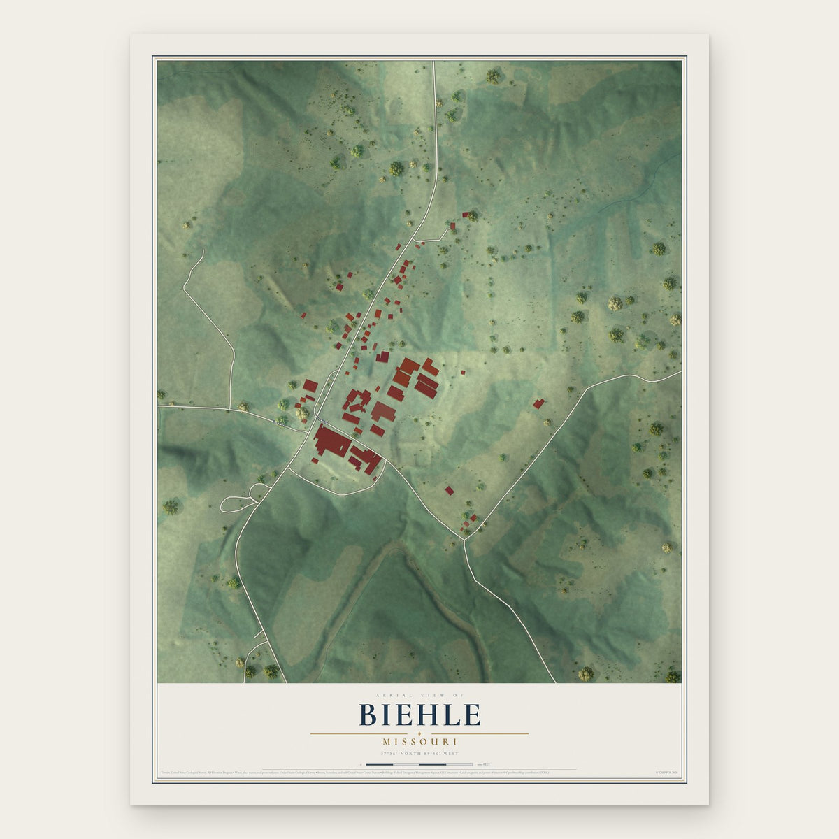 Biehle, Missouri map print, the full design