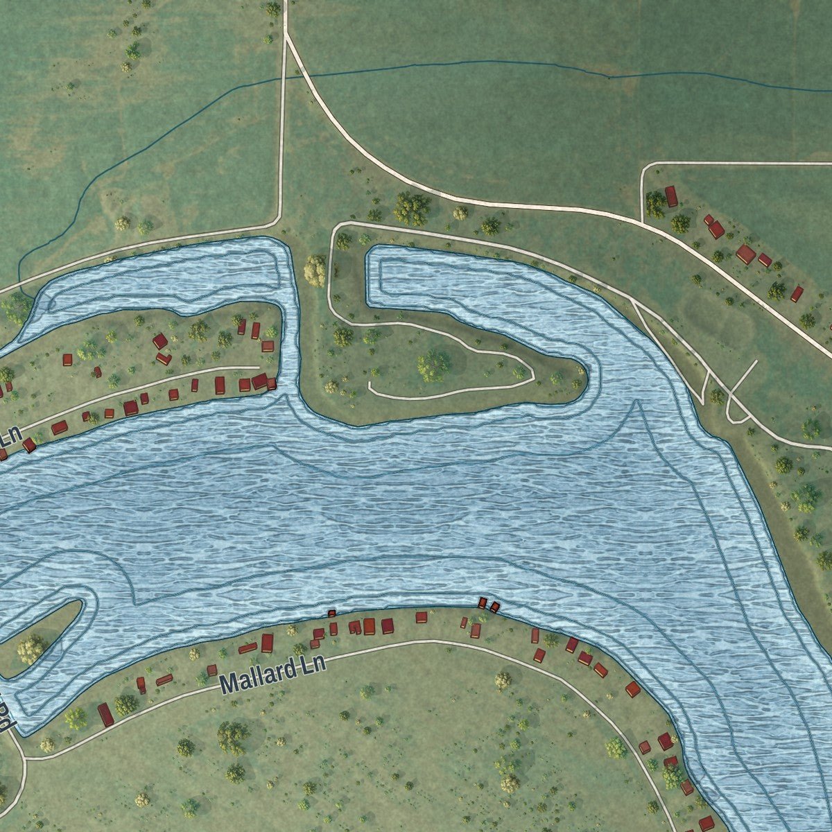 Close-up of the map of Big Lake, Missouri print showing street and building detail