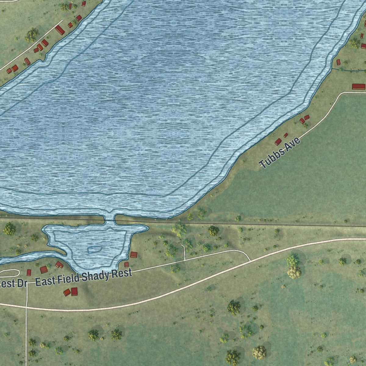 Second close-up of the map of Big Lake, Missouri print showing more streets and buildings