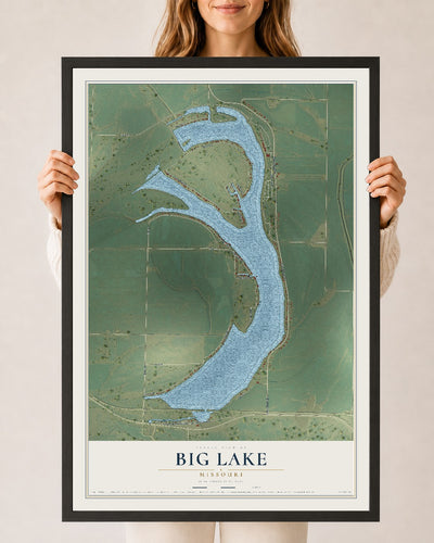 Map of Big Lake, Missouri, 24 x 36 inch print in a black wood frame