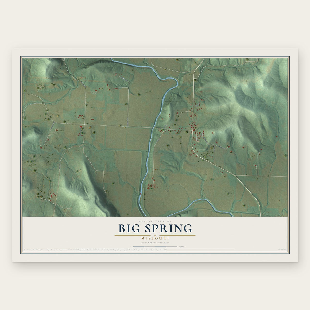 Big Spring, Missouri map print, the full design