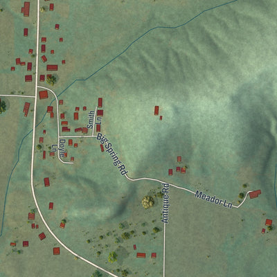 Close-up of the map of Big Spring, Missouri print showing street and building detail