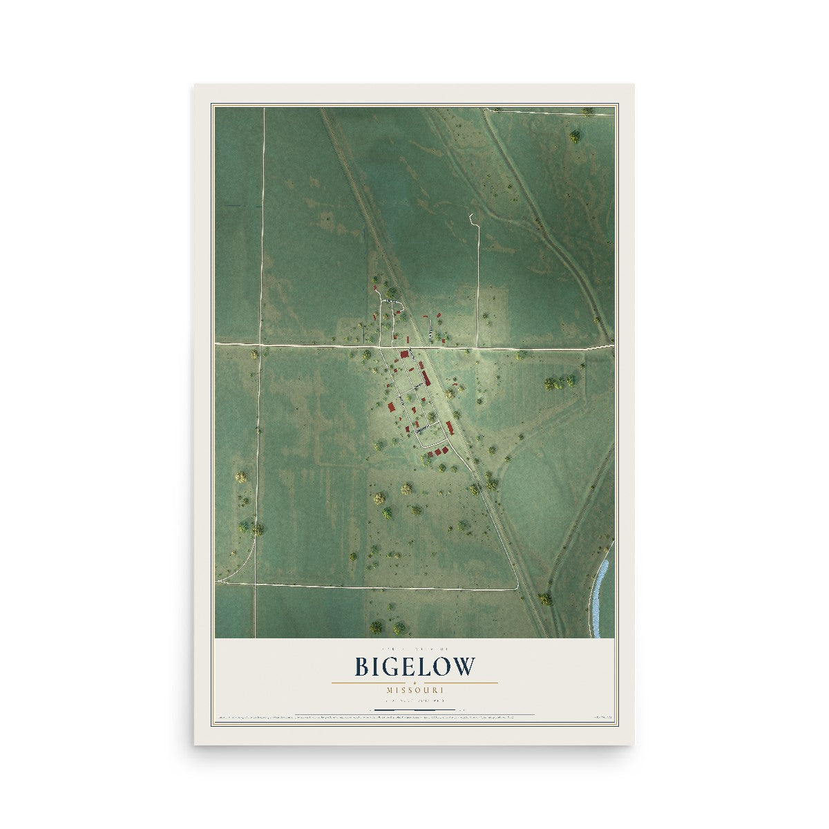 Map of Bigelow, Missouri, 12 x 18 inch unframed archival matte print