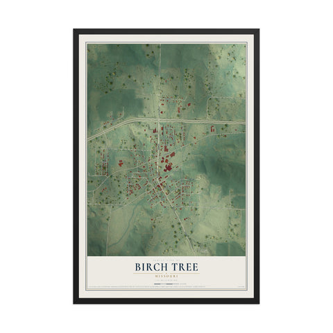 Map of Birch Tree, Missouri, 12 x 18 inch print in a black wood frame