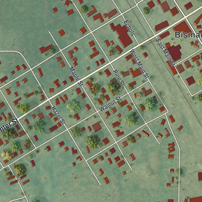 Second close-up of the map of Bismarck, Missouri print showing more streets and buildings