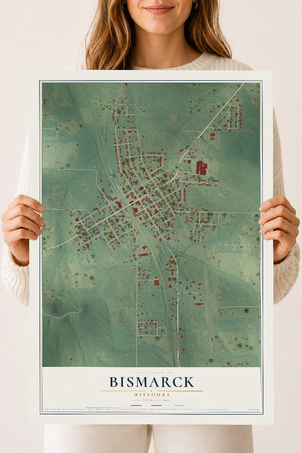 Map of Bismarck, Missouri, 18 x 24 inch unframed archival matte print