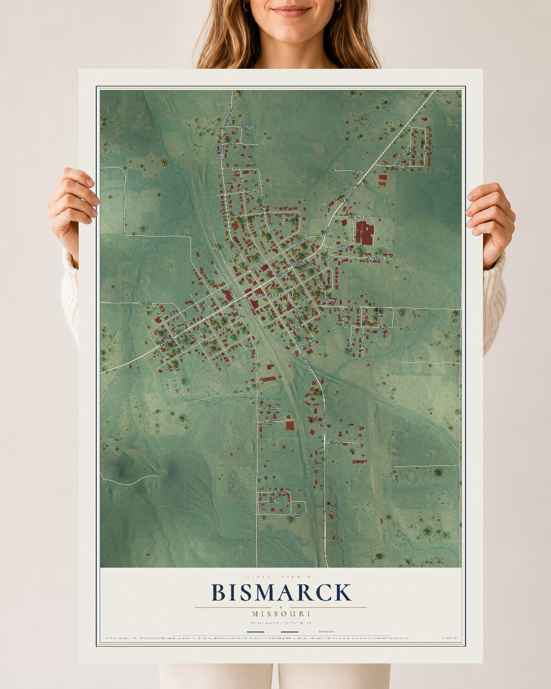 Map of Bismarck, Missouri, 24 x 36 inch unframed archival matte print