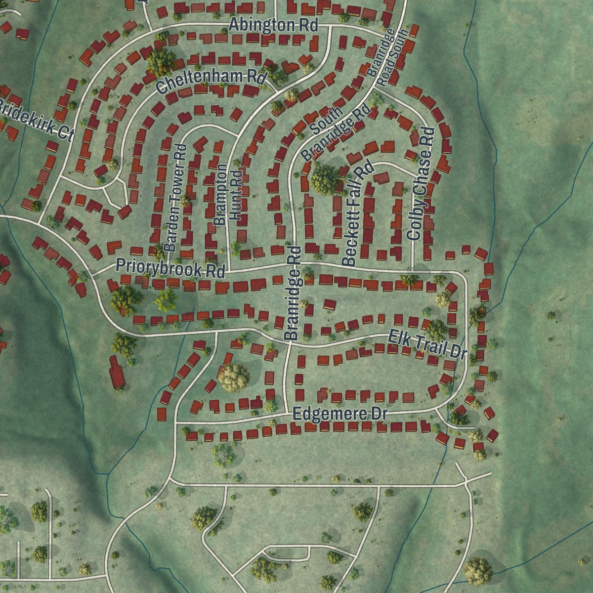 Close-up of the map of Black Jack, Missouri print showing street and building detail