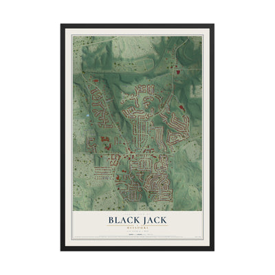 Map of Black Jack, Missouri, 12 x 18 inch print in a black wood frame