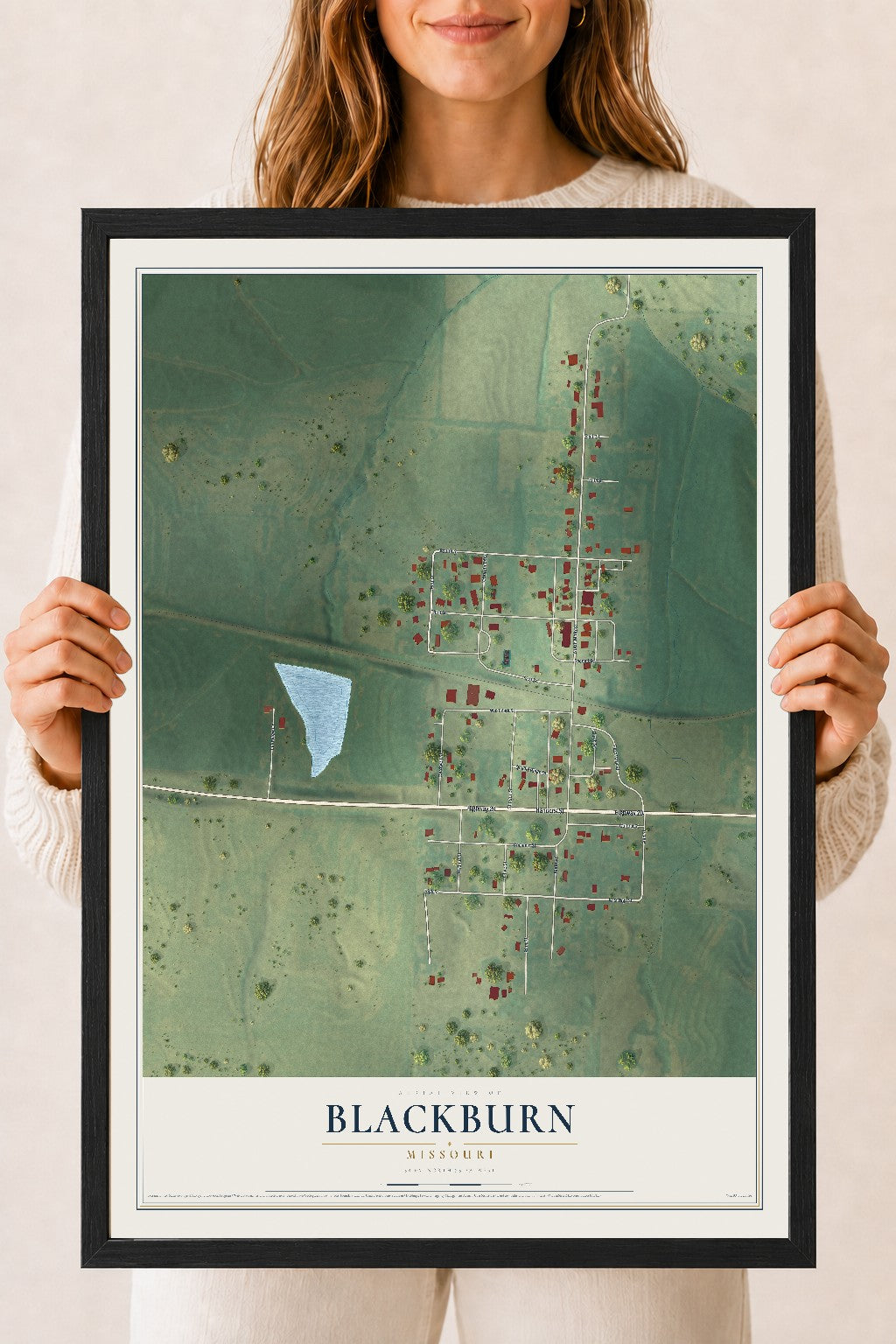 Map of Blackburn, Missouri, 18 x 24 inch print in a black wood frame