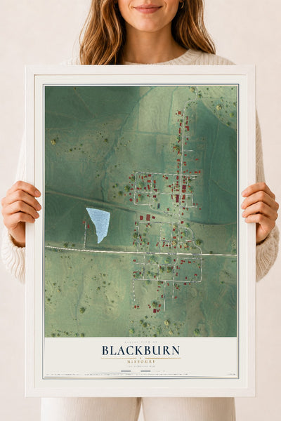 Map of Blackburn, Missouri, 18 x 24 inch print in a white wood frame