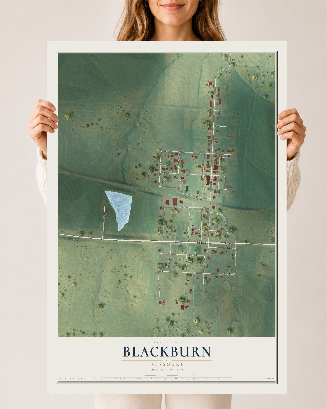Map of Blackburn, Missouri, 24 x 36 inch unframed archival matte print