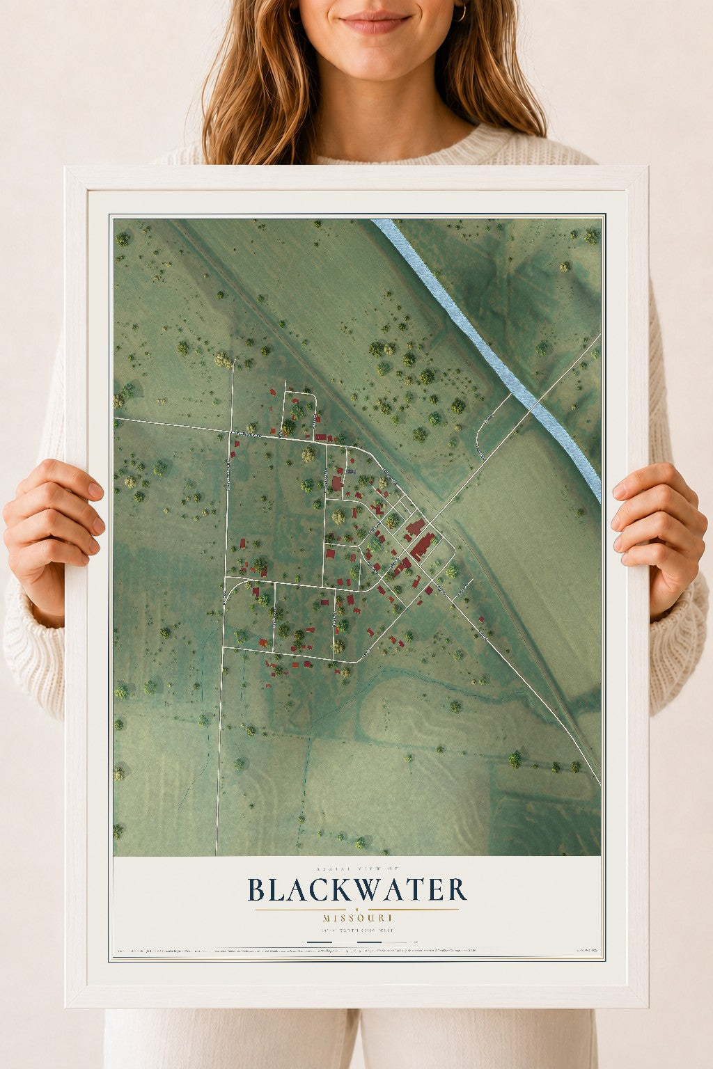 Map of Blackwater, Missouri, 18 x 24 inch print in a white wood frame