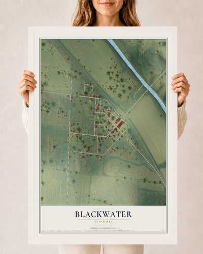 Map of Blackwater, Missouri, 24 x 36 inch print in a white wood frame