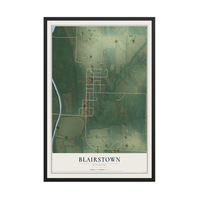 Map of Blairstown, Missouri, 12 x 18 inch print in a black wood frame