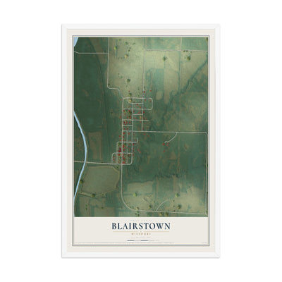 Map of Blairstown, Missouri, 12 x 18 inch print in a white wood frame