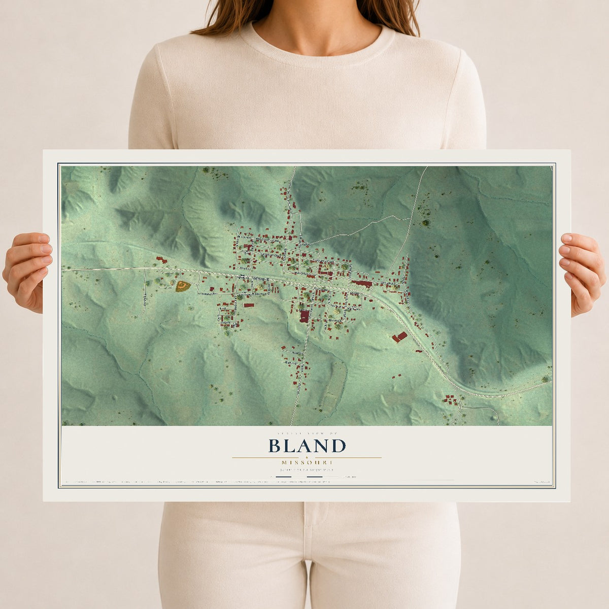Map of Bland, Missouri, 12 x 18 inch unframed archival matte print