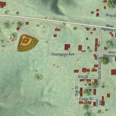 Second close-up of the map of Bland, Missouri print showing more streets and buildings