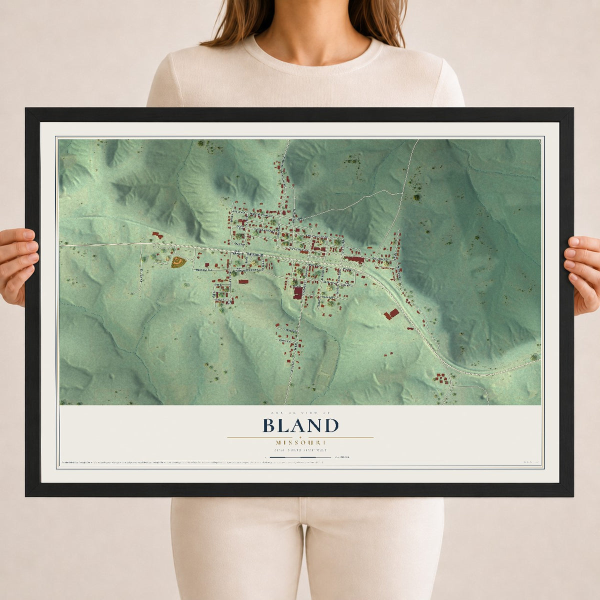 Map of Bland, Missouri, 18 x 24 inch print in a black wood frame