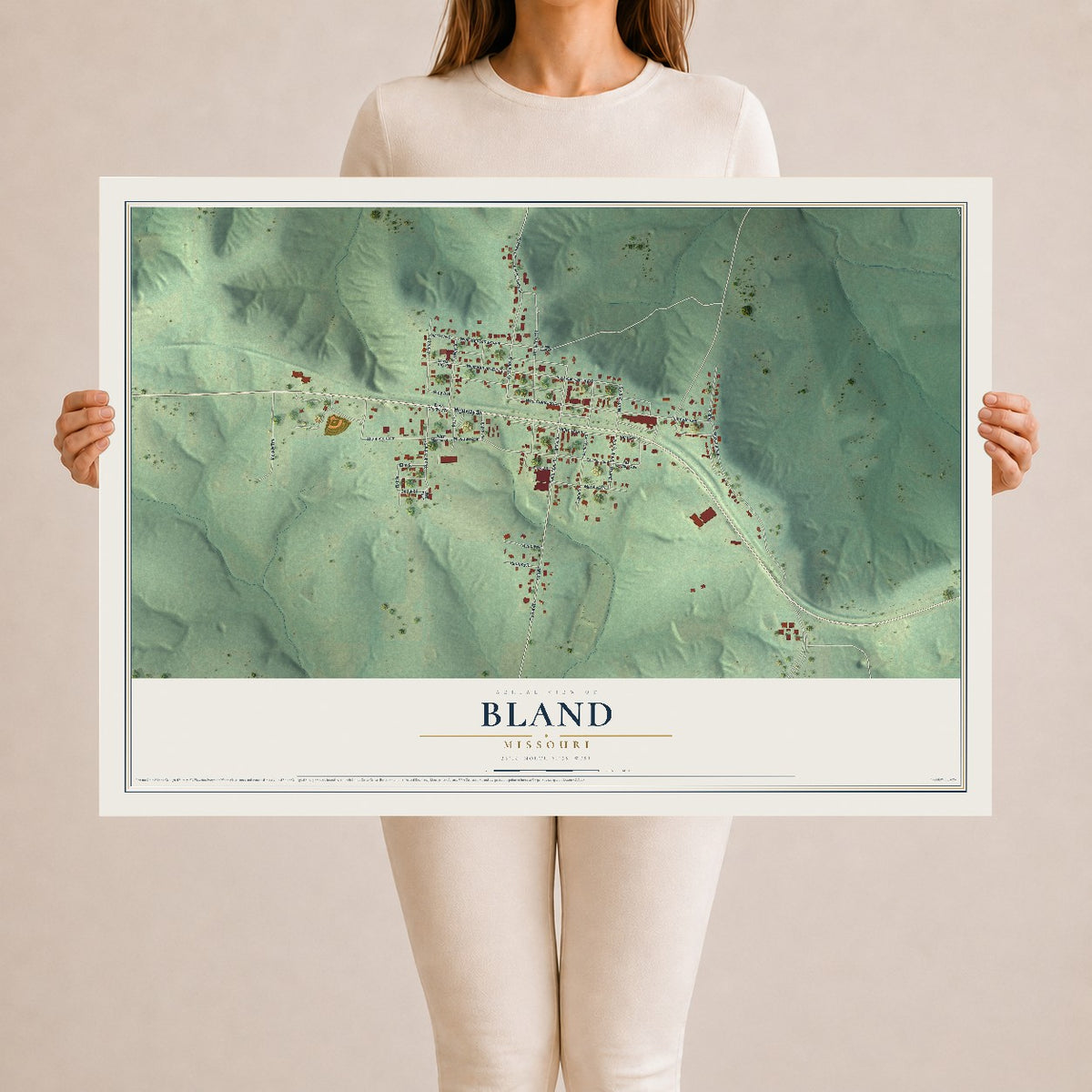 Map of Bland, Missouri, 24 x 36 inch unframed archival matte print