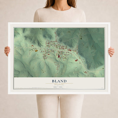 Map of Bland, Missouri, 24 x 36 inch print in a white wood frame