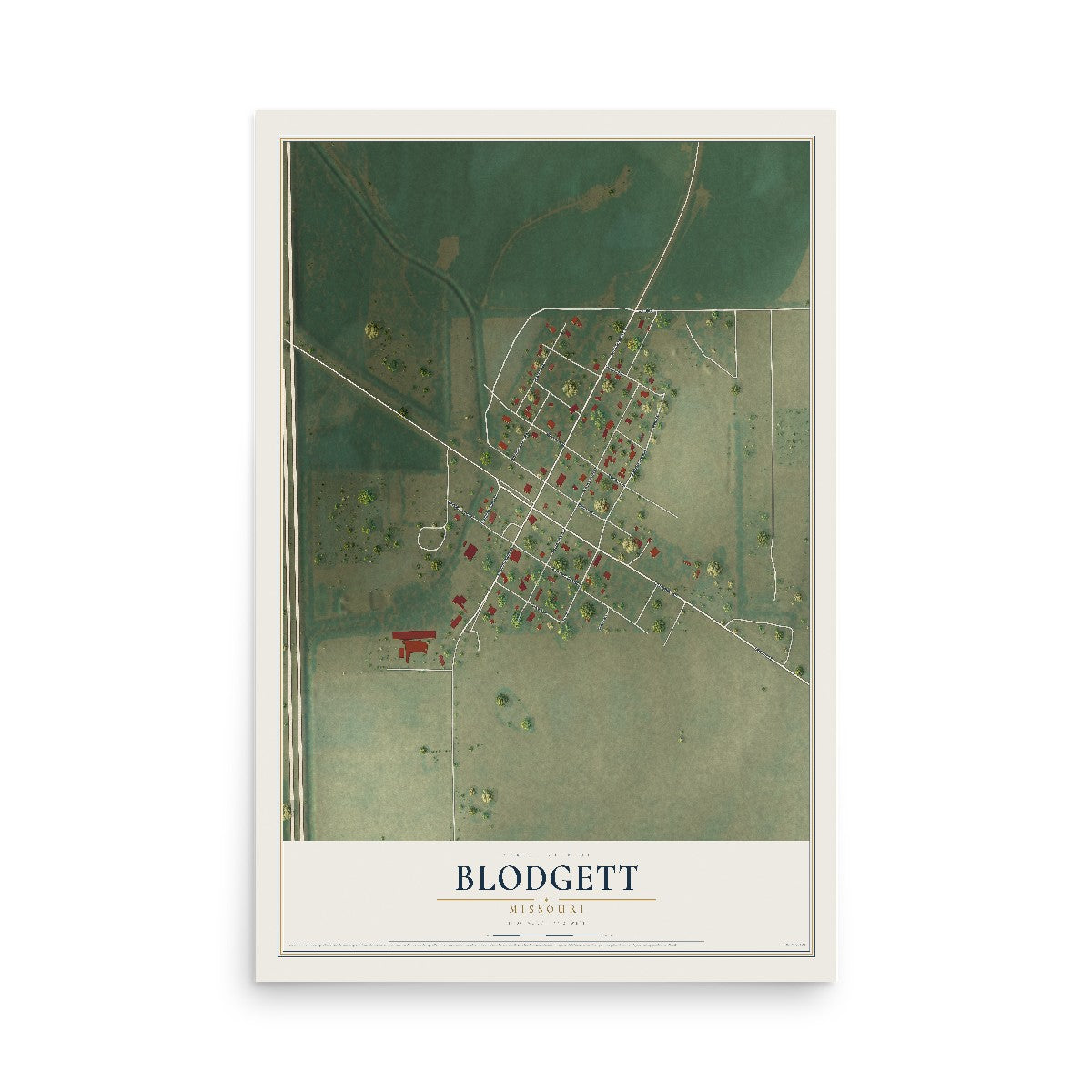 Map of Blodgett, Missouri, 12 x 18 inch unframed archival matte print