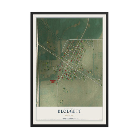 Map of Blodgett, Missouri, 12 x 18 inch print in a black wood frame