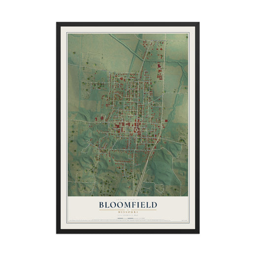 Map of Bloomfield, Missouri, 12 x 18 inch print in a black wood frame