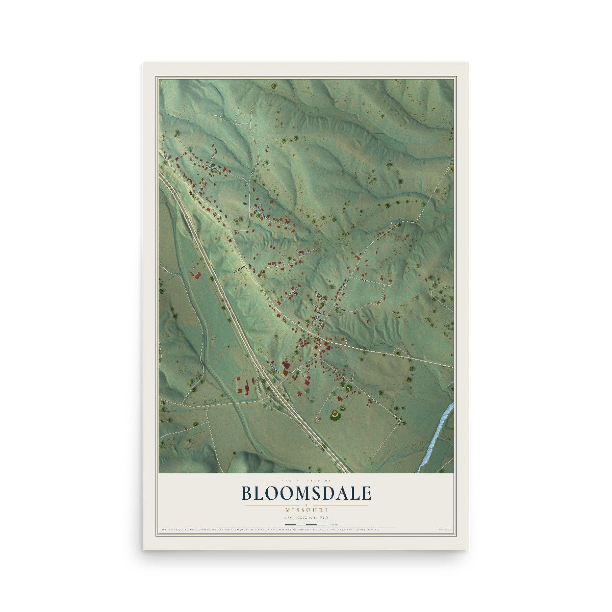 Map of Bloomsdale, Missouri, 12 x 18 inch unframed archival matte print