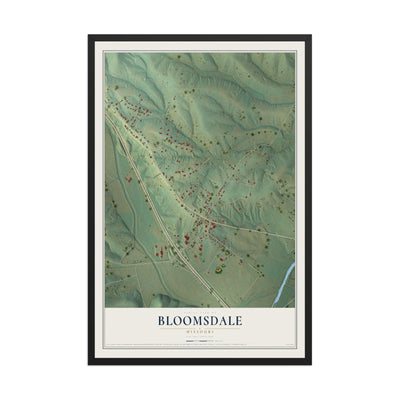 Map of Bloomsdale, Missouri, 12 x 18 inch print in a black wood frame