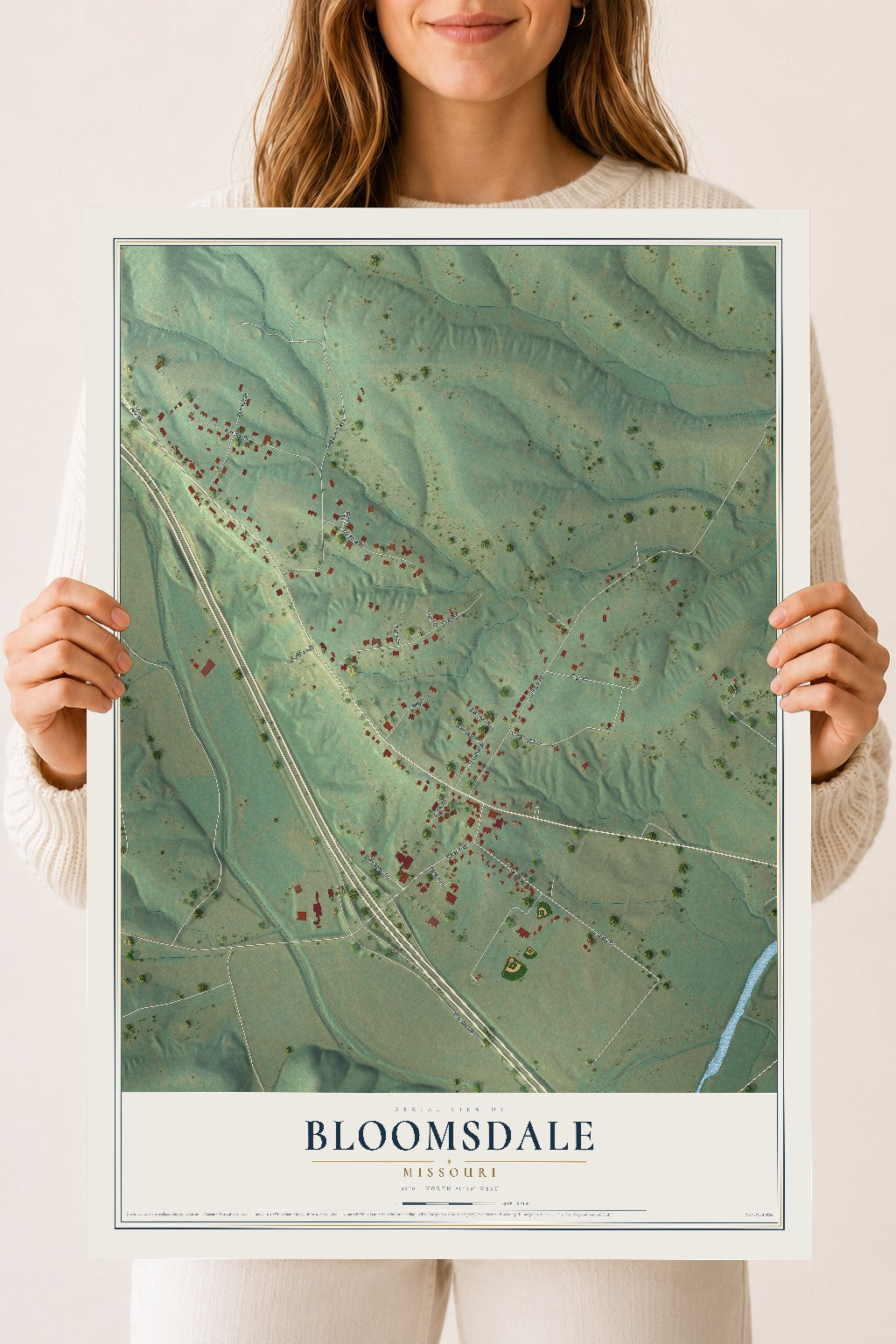 Map of Bloomsdale, Missouri, 18 x 24 inch unframed archival matte print