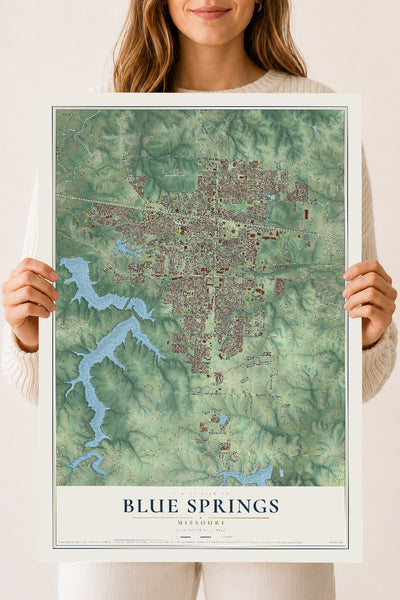 Map of Blue Springs, Missouri, 18 x 24 inch unframed archival matte print