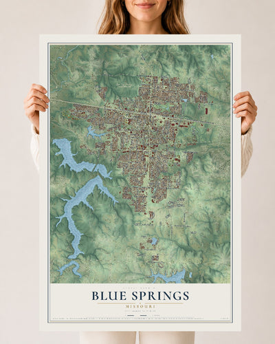 Map of Blue Springs, Missouri, 24 x 36 inch unframed archival matte print